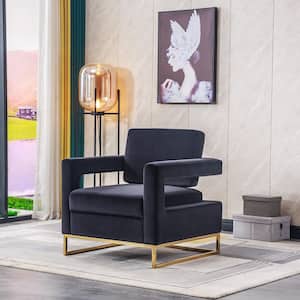 Black Accent Velvet Sofa Chair/Open Back Chair Removable Tufted Cushion Armchair With Pillow Gold Stainless Steel Base