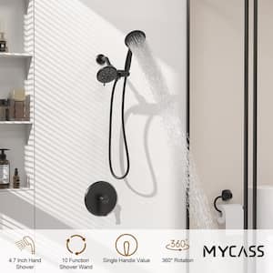 Single Handle 6-Spray Shower Faucet 1.8 GPM with Adjustable Flow Rate Round Wall Mount in. Matte Black (Valve Included)