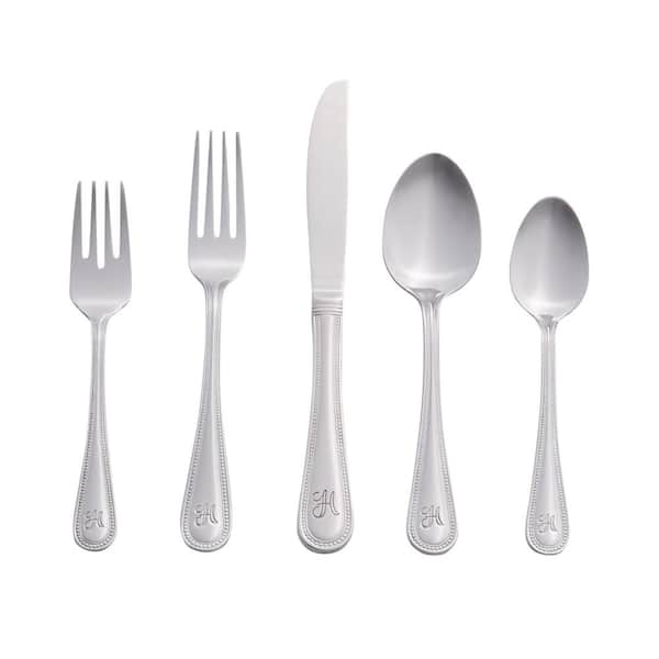 RiverRidge Home Beaded Monogrammed Letter H 46-Piece Silver Stainless Steel Flatware Set (Service for 8)
