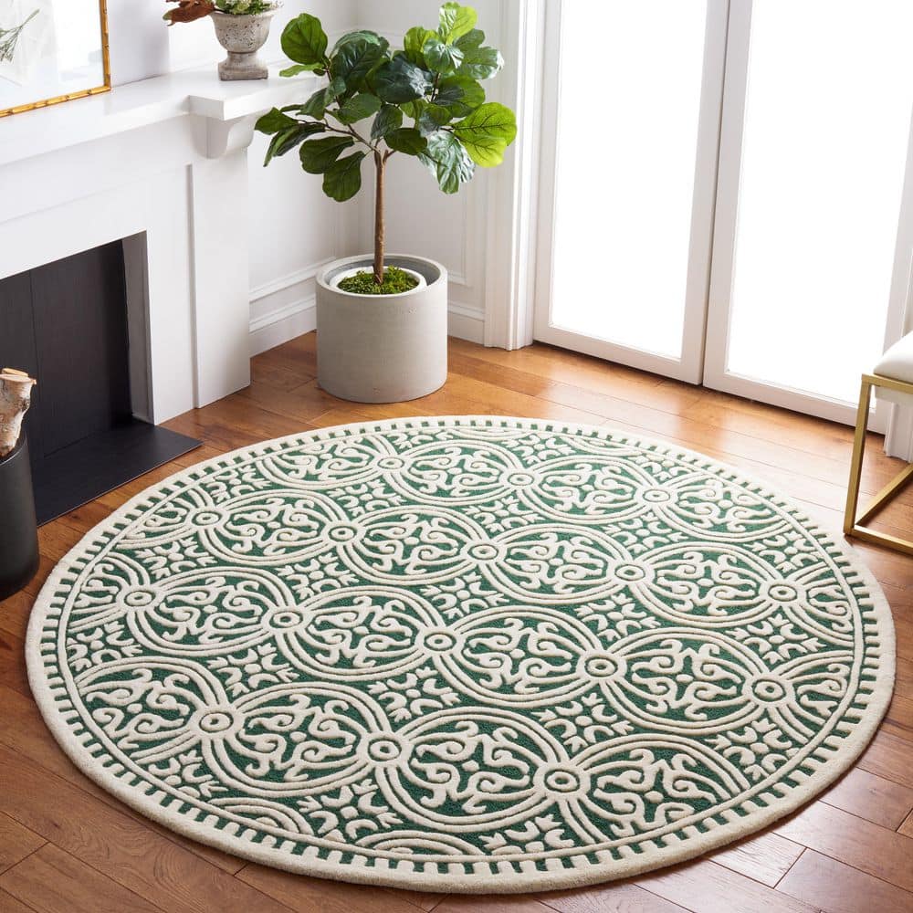 Cambridge 6 ft. x 6 ft. Round Dark Green/Ivory Geometric Medallion Area Rug price history on PriceWatchPro