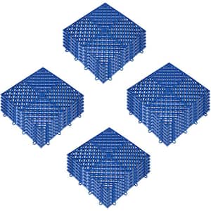 Interlocking Drainage Mat Floor Tiles 12 x 12 x 0.5 in. Ruber Interlocking Gym Floor Tiles Blue  (25 Pcs, 25 sq ft)