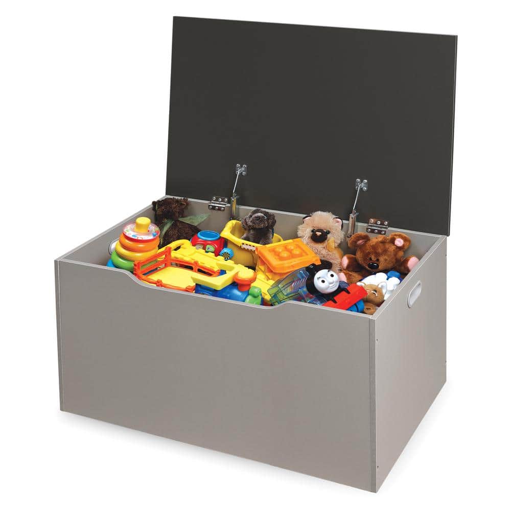 Light Gray and Dark Gray Woodgrain Toy Storage Bench