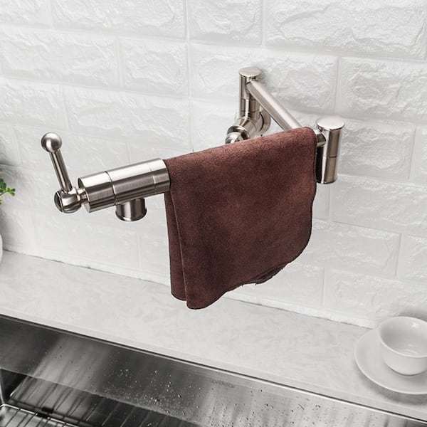 Wall Mount Pot Filler Faucet in Stainless Steel