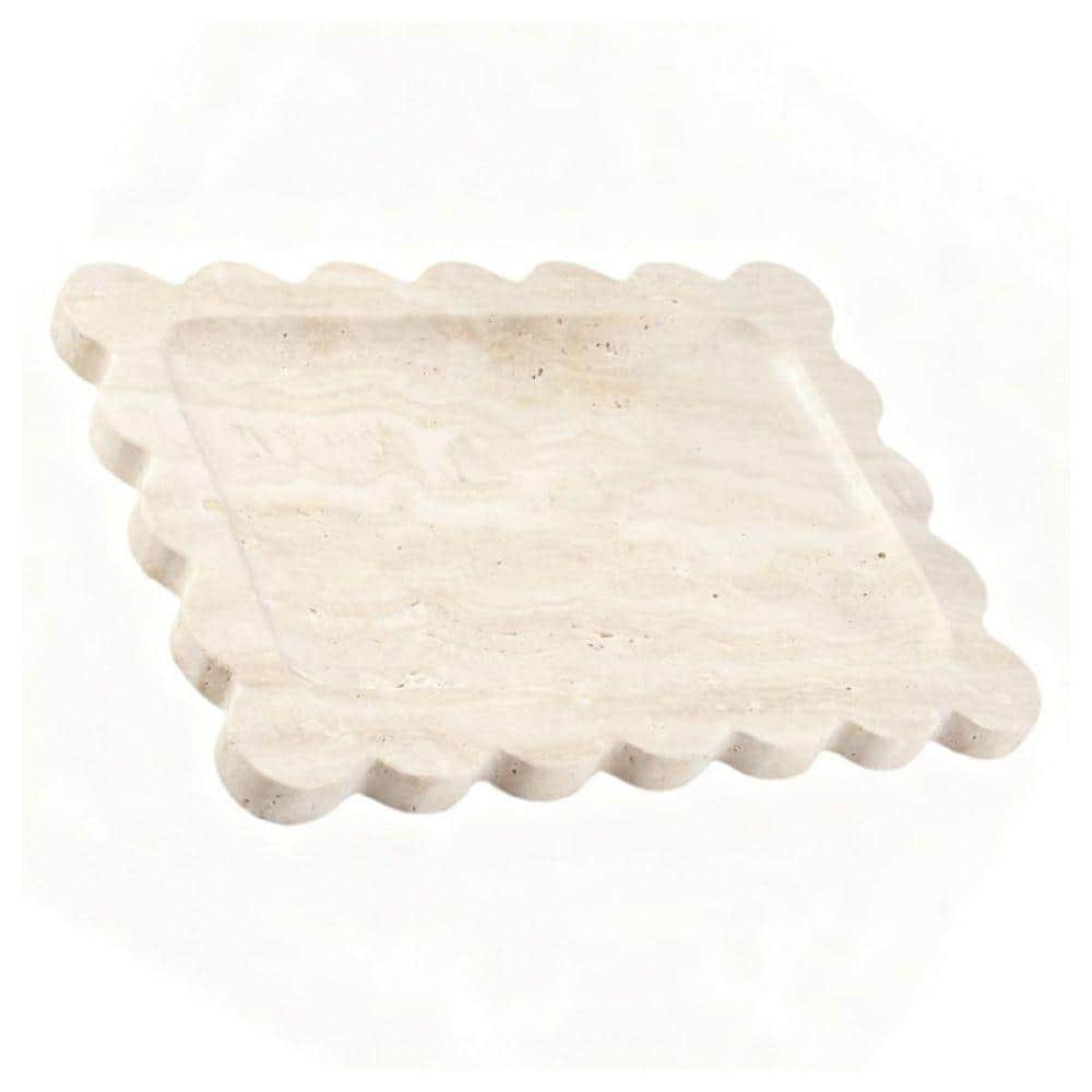 Beige Marble 11 in. Scalloped Decorative Organizer Tray HDDWX56K18