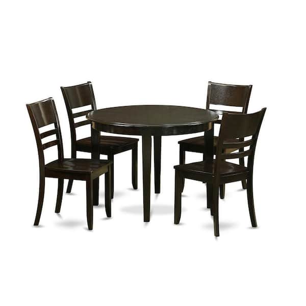 East West Furniture 5-Piece Round Cappuccino Finish Solid Wood Top Dining Table with 4-Chairs with Lattice Back