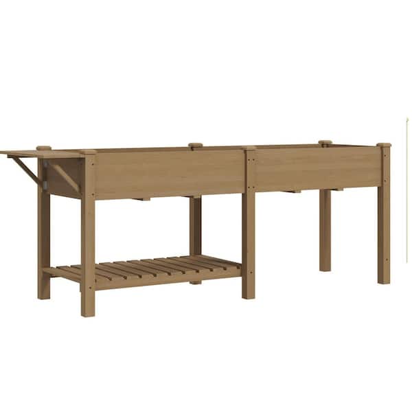 35 in. x 20.9 in. 7.9 in. Raised Garden Bed, Wood Elevated Planter with Side Table, Bottom Shelf and Hole, Carbonized
