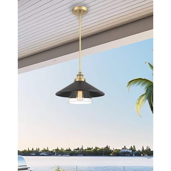 Segan 60-Watt 1-Light Black and Soft Brass Shaded Pendant Light with Clear Glass Shade