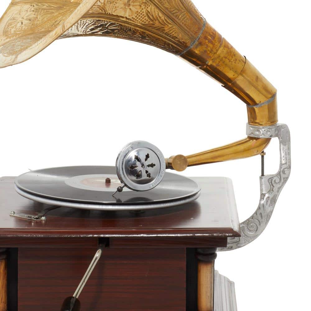 Vintage Elegance Copper Finish Wood & Metal Gramophone Sculpture