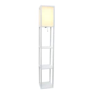 62.75 in. Standard White Floor Lamp with Shelf And Linen Shade