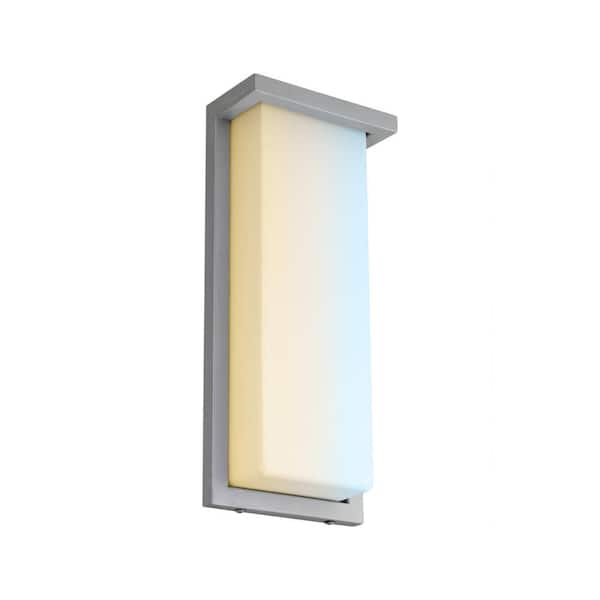 Sunlite 14 in. Silver Outdoor Weather Resistant Integrated LED Hardwired Light Lantern Sconce Selectable CCT