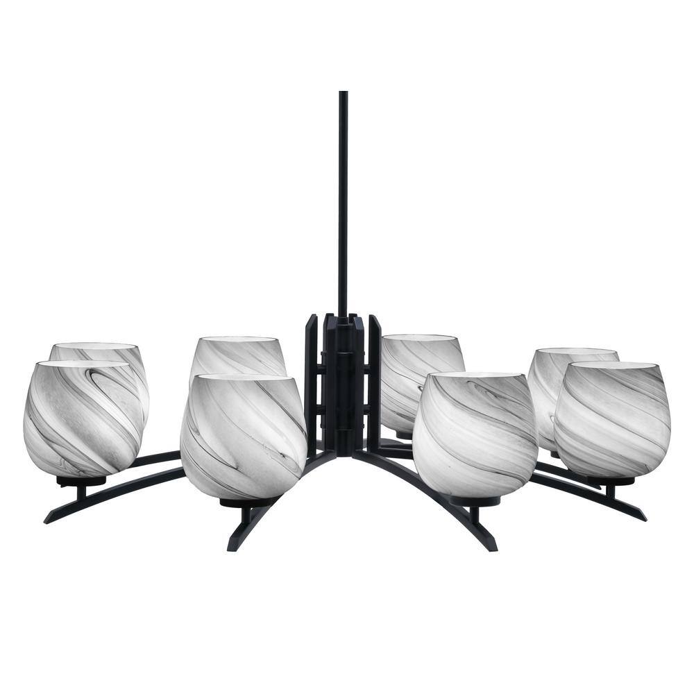 Siena 36 in. 8 Light Matte Black Chandelier with Onyx Swirl Glass Shades