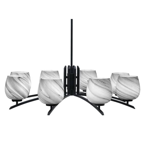 Unbranded Siena 36 in. 8 Light Matte Black Chandelier with Onyx Swirl Glass Shades