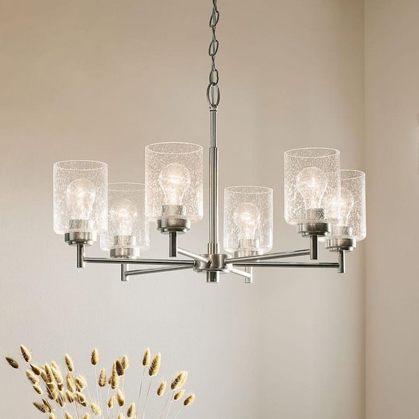 Winslow 26 in. 6-Light Brushed Nickel Contemporary Shaded Circle Chandelier for Dining Room