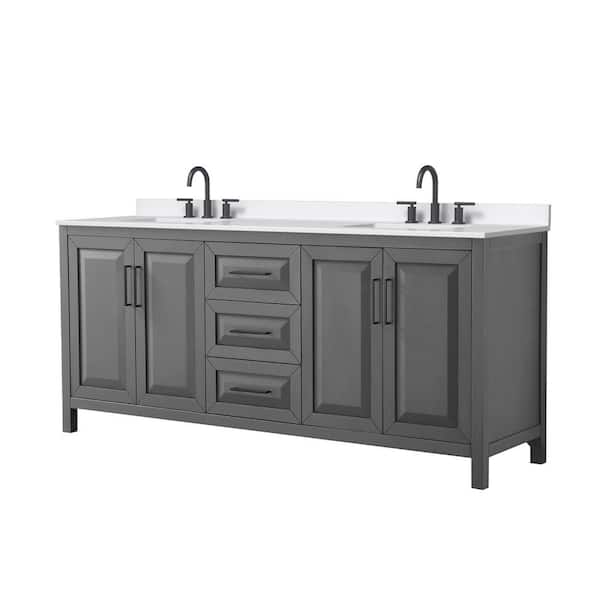 Wyndham Collection Daria 80 in. W. x 22 in. D x 35.75 in. H Double Bath Vanity in Dark Gray with White Quartz Top