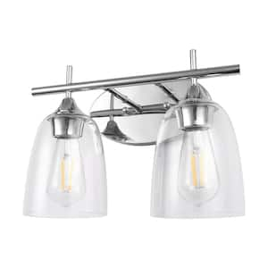 12.6 in. 2-Light Brushed Nickel Bathroom Vanity Light for Bathroom with Clear Glass and No Bulbs Included