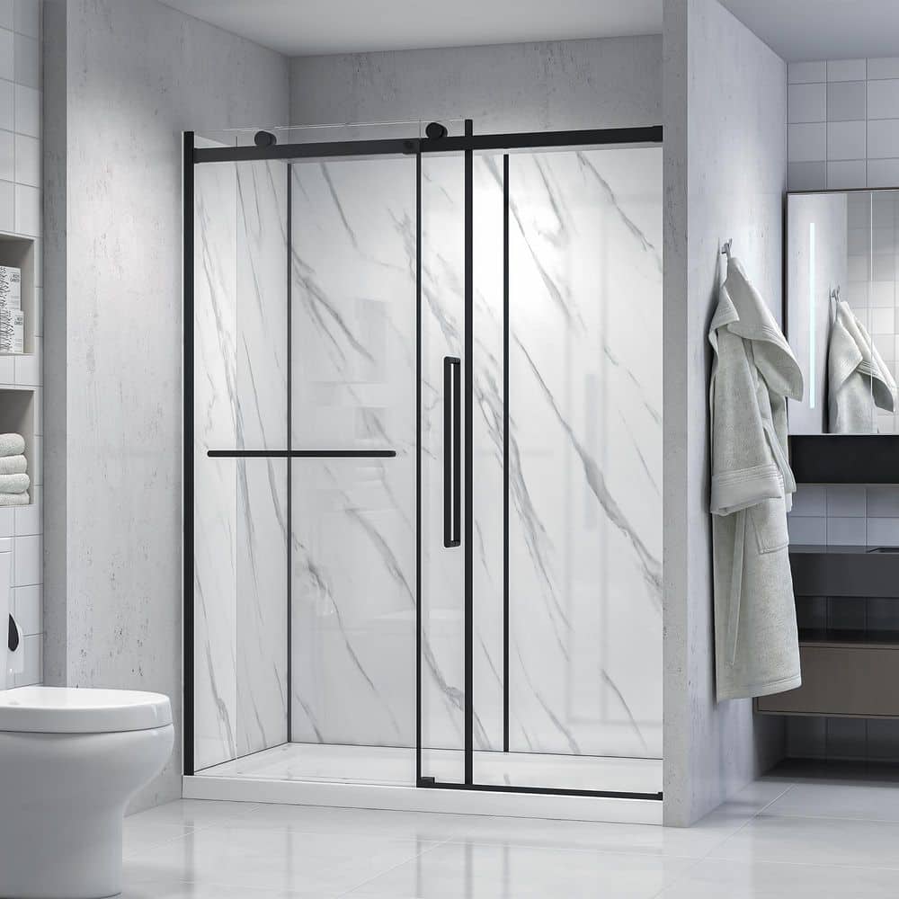 Alexandria 60" Black Framed Sliding Shower Kit with Clear Glass