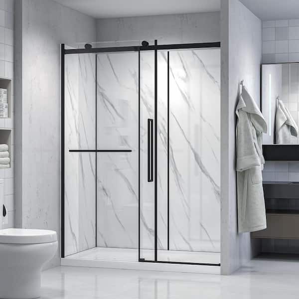 Dreamwerks 60 in. x 32 in. x 78.6 in. Alcove Shower Kit with Sliding Framed Shower Door and Left Drain with Shower Pan and Walls