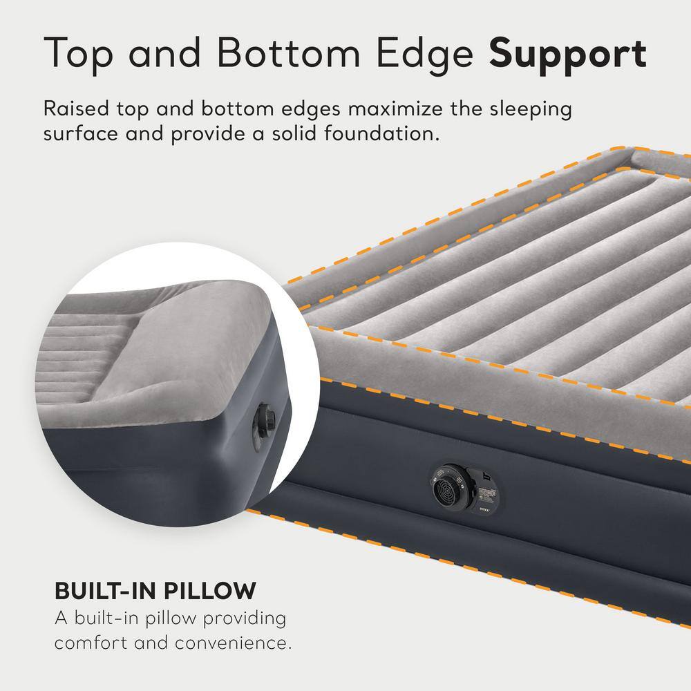 King Size Gray and Black Raised Air Mattress with Built-In Pump