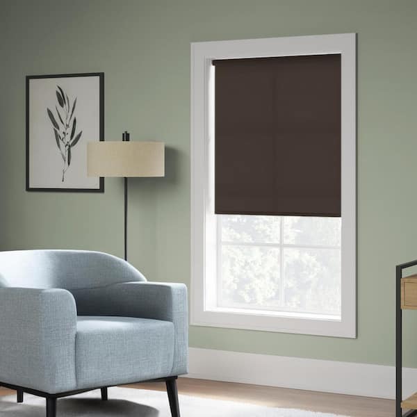 Cut-to-Size 34 in. W x 73 in. L Brown Cordless Room Darkening Polyester Fabric Roller Shade