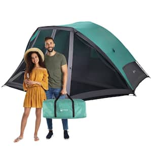 6 Person Camping Tent - Water-Resistant Cabin Style Outdoor Shelter with Built-In Screen Tent and Carrying Bag (Teal)