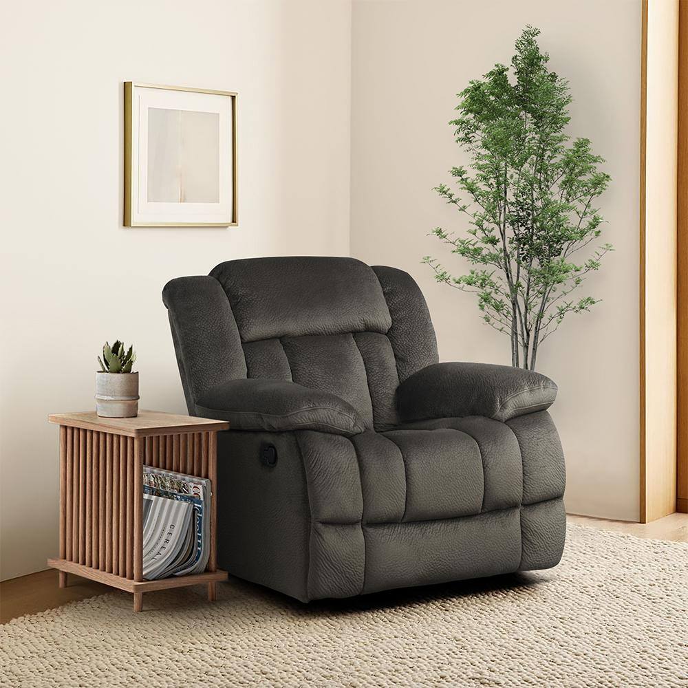 FC Design Black Linen Manual Recliner with Overstuffed Cushions