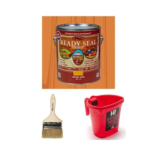 16 OZ Paint Cup, 4 in. White China Bristle Brush and 1 gal. Natural Cedar Exterior Wood Stain and Sealer Combo
