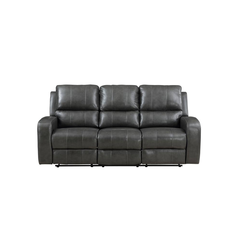 Dark Gray Leather Reclining Sofa with Track Arms