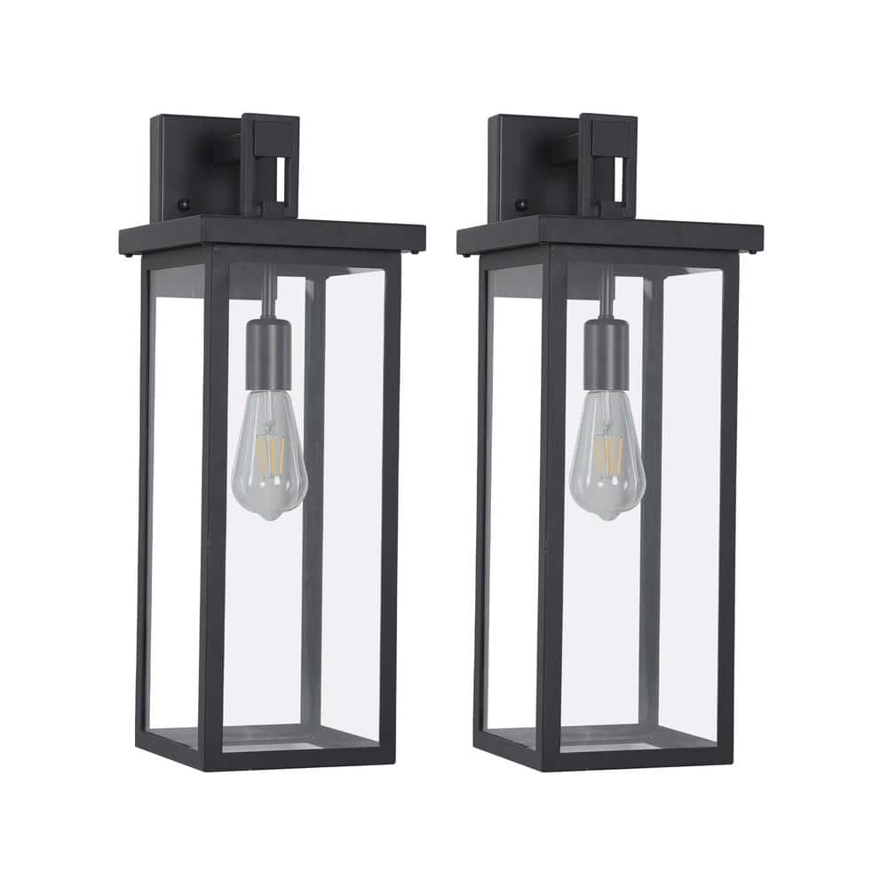 1-Light Modern Sconce Outdoor Wall Lanterns with Black Metal Frame and Clear Glass, (Set of 2), E26, Bulbs Not Included price history on PriceWatchPro