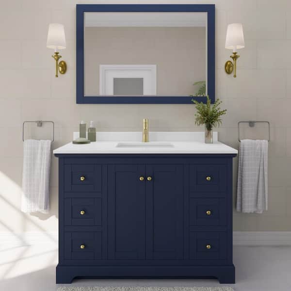 Wyndham Collection Avery 48 in. W x 22 in. D Single Vanity in Dark Blue with Cultured Marble Vanity Top in White with White Basin