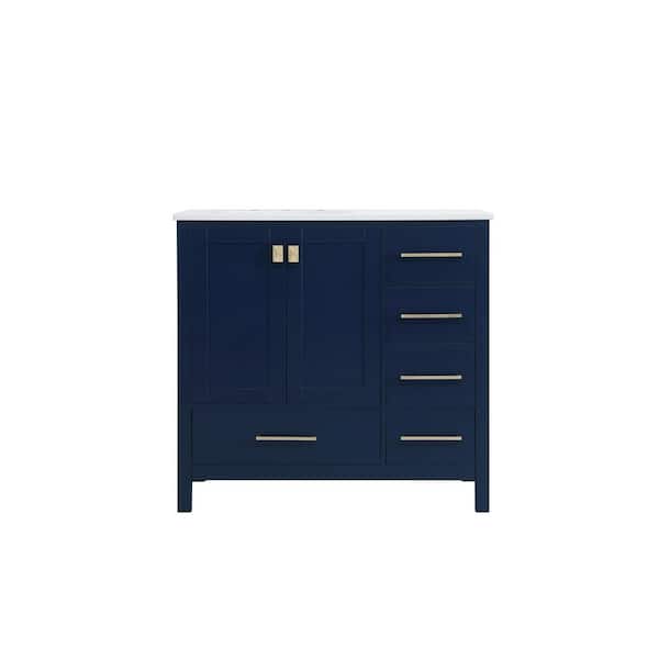Unbranded Timeless Home 36 in. W x 22 in. D x 34 in. H Single Bathroom Vanity in Blue w/ Calacatta Engineered Stone w/ White Basin