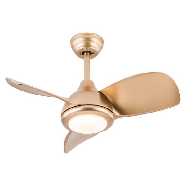 OUKANING 36 in. Indoor Gold Modern Standard Reversible Ceiling Fan with Adjustable White Integrated LED and Remote