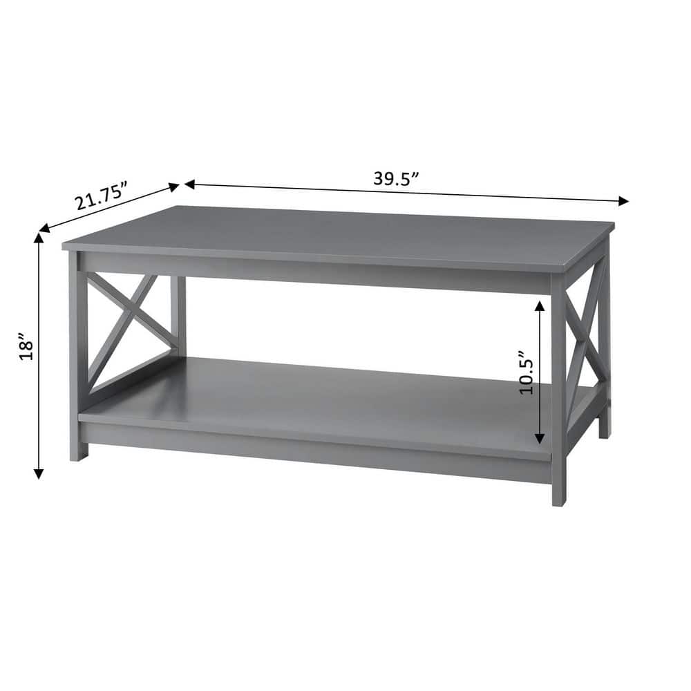 Coastal Farmhouse Gray Rectangular Wood Coffee Table with Shelf