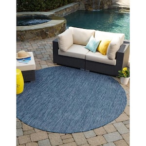 Outdoor Solid Solid Navy Blue 8 ft. Round Area Rug