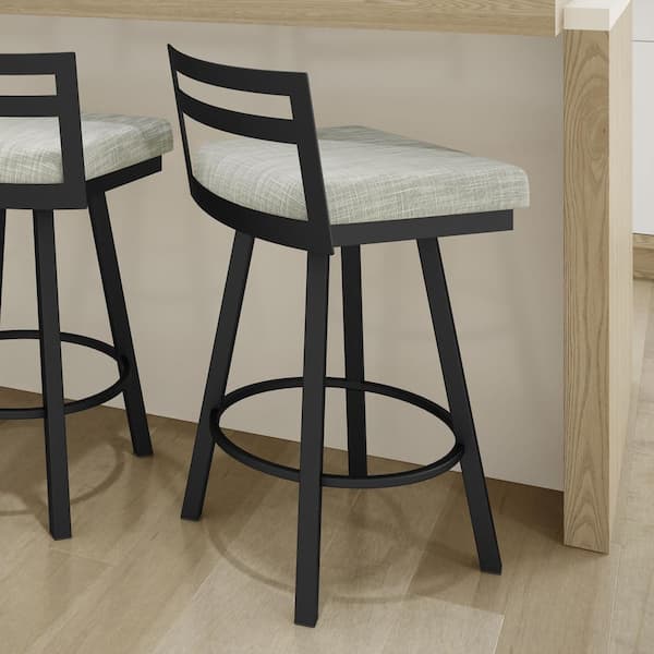 Amisco Derek 26 in. Grey and White Woven Fabric/Black Metal Counter Stool