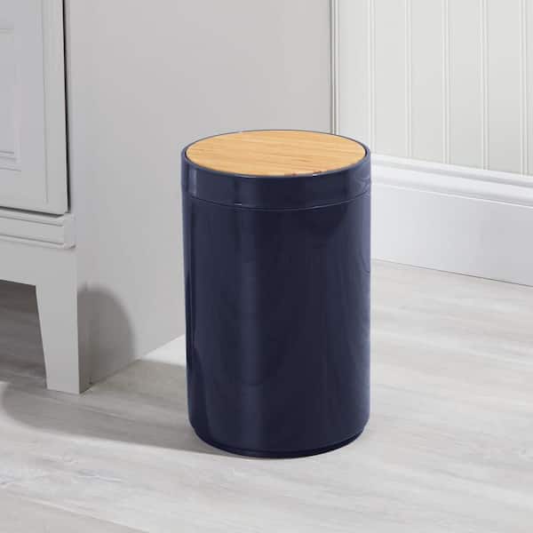 1.3 Gal. Navy Plastic Circular Trash Can with Swinging Closure Lid