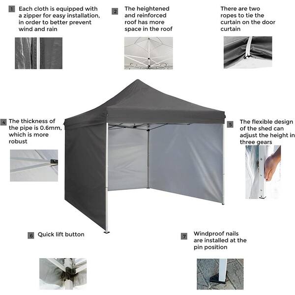 10 ft. x 10 ft. Gray Pop Up Sidewall Canopy Tent- 5-Pieces of