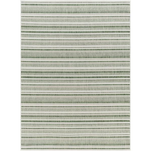 Llyr Green 7 ft. x 9 ft. Striped Indoor/Outdoor Area Rug