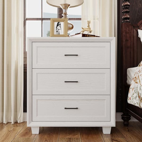 Light Grain 3-Drawer 31.4 in. W Nightstand with Metal Handles