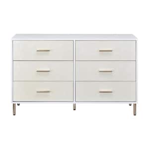 Myles 6-Drawer White, Champagne and Gold Dresser (29 in. H x 47 in. W x 16 in. D)