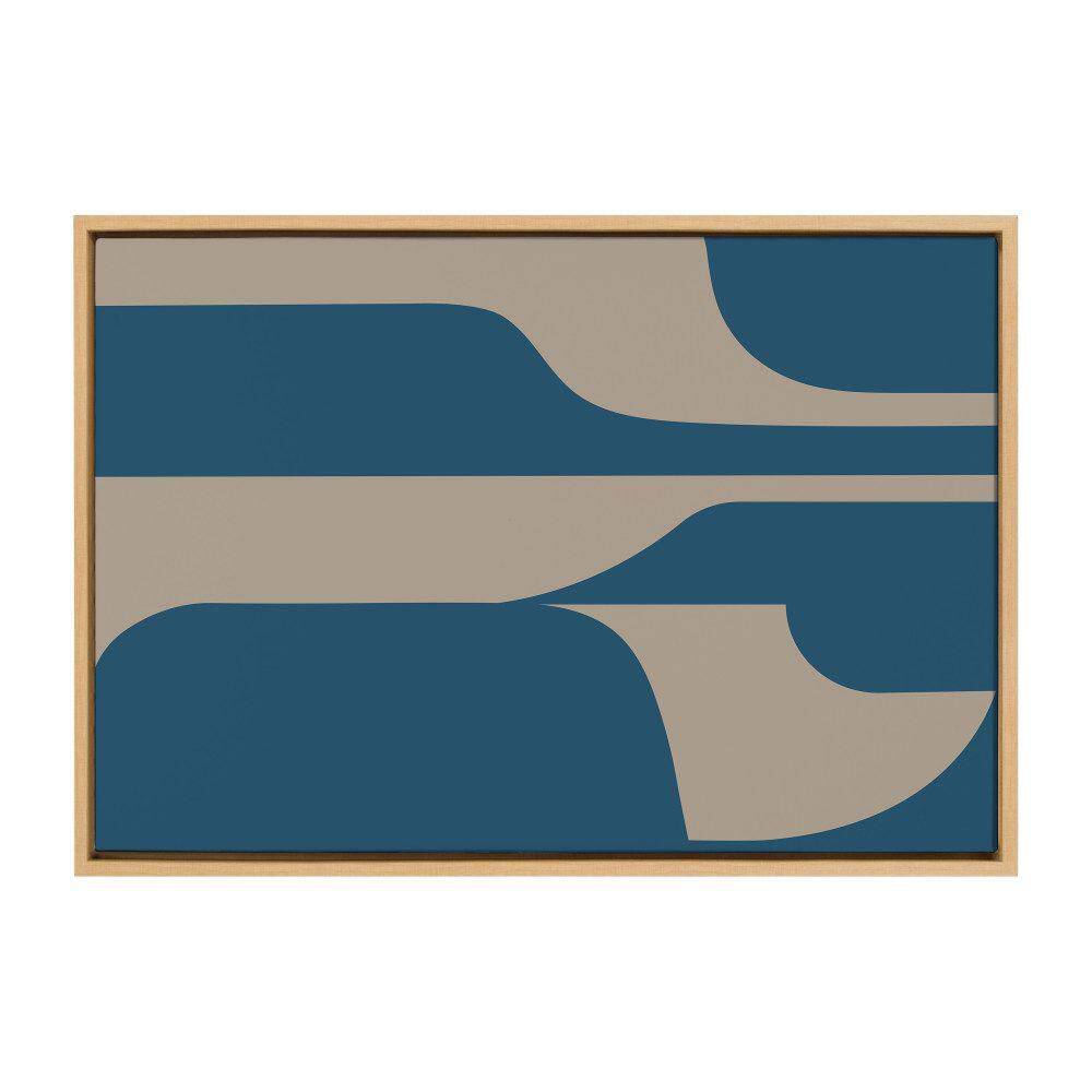 Teal and Tan Abstract Canvas Wall Art with Natural Frame, 23x33