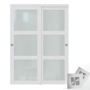 60 in. x 80 in. 3-Lites Frosted Glass MDF Closet Sliding Door with Hardware Kit