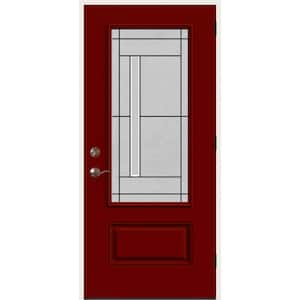 36 in. x 80 in. Left-Hand 3/4 Lite Decorative Glass Atherton Mesa Red Fiberglass Prehung Front Door