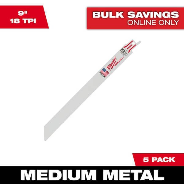 Milwaukee 9 in. 18 TPI Medium Metal Cutting SAWZALL Reciprocating Saw Blades (5-Pack)