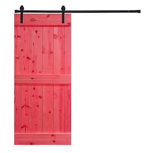 Mid-Bar Series 38 in. x 84 in. Red Stained Knotty Pine Wood DIY Sliding Barn Door with Hardware Kit