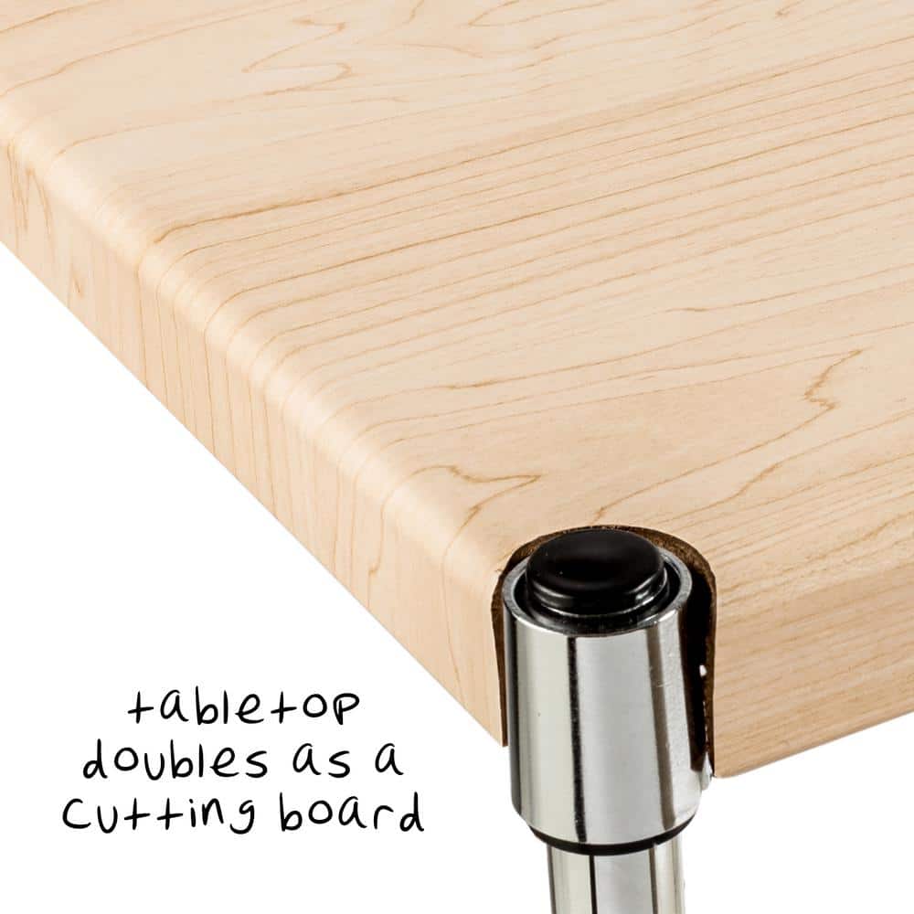 Elegant Silver 4-Shelf Adjustable Baker's Rack with Maple Cutting Board
