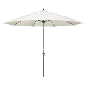 11 ft. Hammertone Grey Aluminum Market Patio Umbrella with Collar Tilt Crank Lift in Canvas Pacifica