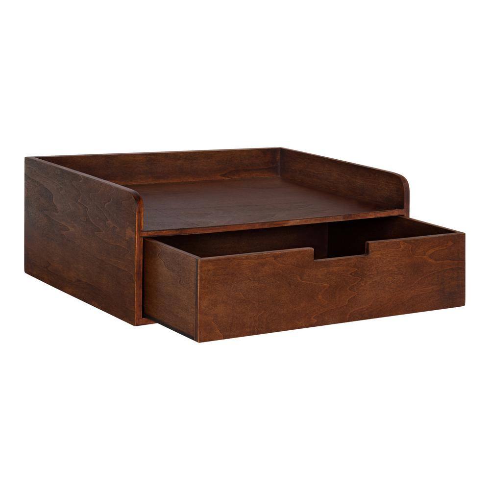 Walnut Brown Floating Shelf Side Table with Drawer