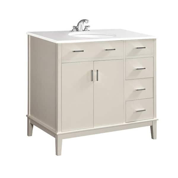 Simpli Home Urban Loft 36 in. Bath Vanity in Soft White with Engineered Quartz Marble Vanity Top in White with White Basin