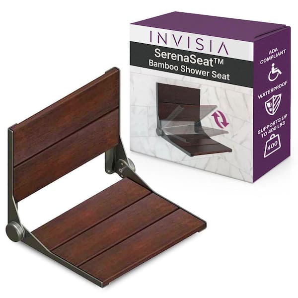 SerenaSeat 18 in. Folding Bamboo Shower Seat, ADA Compliant, Support Up to 400 Lbs. in Matte Grey