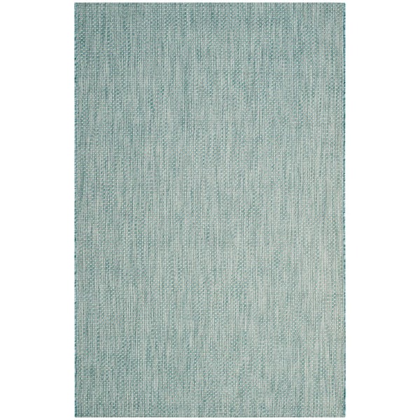 Courtyard Aqua/Gray 4 ft. x 6 ft. Solid Indoor/Outdoor Patio  Area Rug